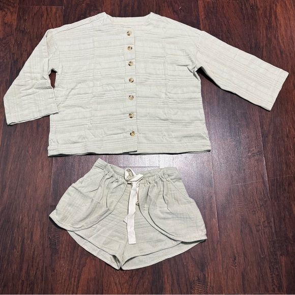 FREE PEOPLE Pippa Short Set 100% cotton Boxy Top & Shorts w/ wrap closure XS NWT - Picture 5 of 16